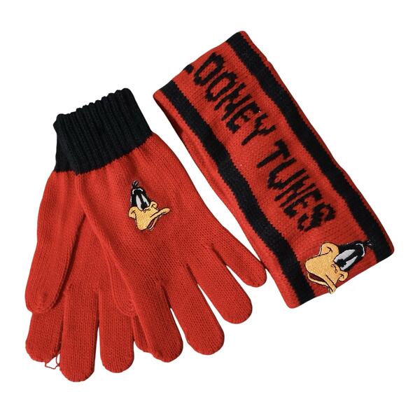 Vintage Looney Tunes Daffy Duck Winter Headband & Gloves Youth 7-14 - Picture 1 of 3